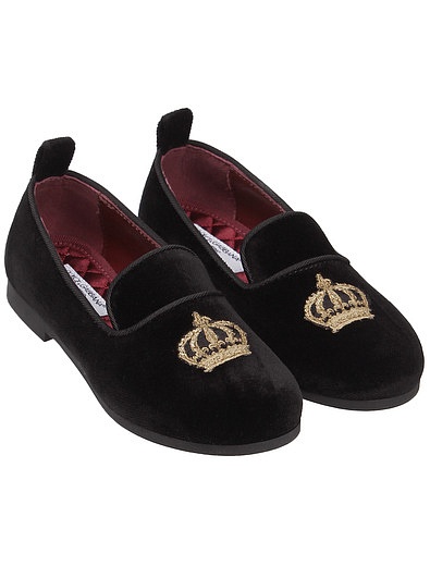 Туфли из бархата с нашивкой в виде короны Dolce & Gabbana - 2011119980808 - Фото 1