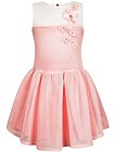 бело-розовое Платье с цветочной аппликацией - 1052609870361