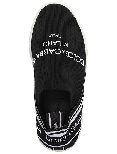 Чёрные текстильные слипоны с логотипом Dolce & Gabbana - 2214529280012 - Фото 4