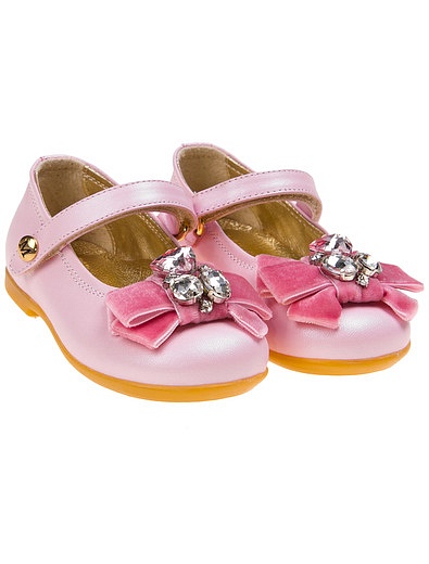Розовые туфли с бархатными бантами и кристаллами Missouri - 2012609780038 - Фото 1
