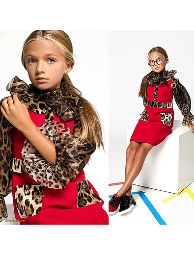 Платье из кади с леопардовым принтом Dolce & Gabbana - 1051309980400 - Фото 2