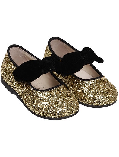 Золотые туфли с бархатными бантами Florens - 2010109980040 - Фото 1