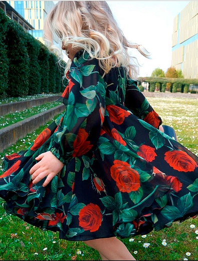 Шелковое платье с принтом розы Dolce & Gabbana - 1054509185026 - Фото 3