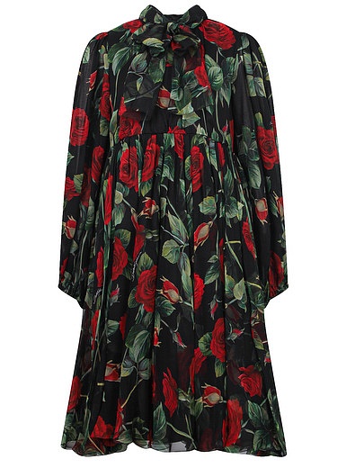 Шелковое платье с принтом розы Dolce & Gabbana - 1054509185026 - Фото 1