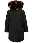 Пуховая чёрная куртка с натуральным мехом - 1071109980158