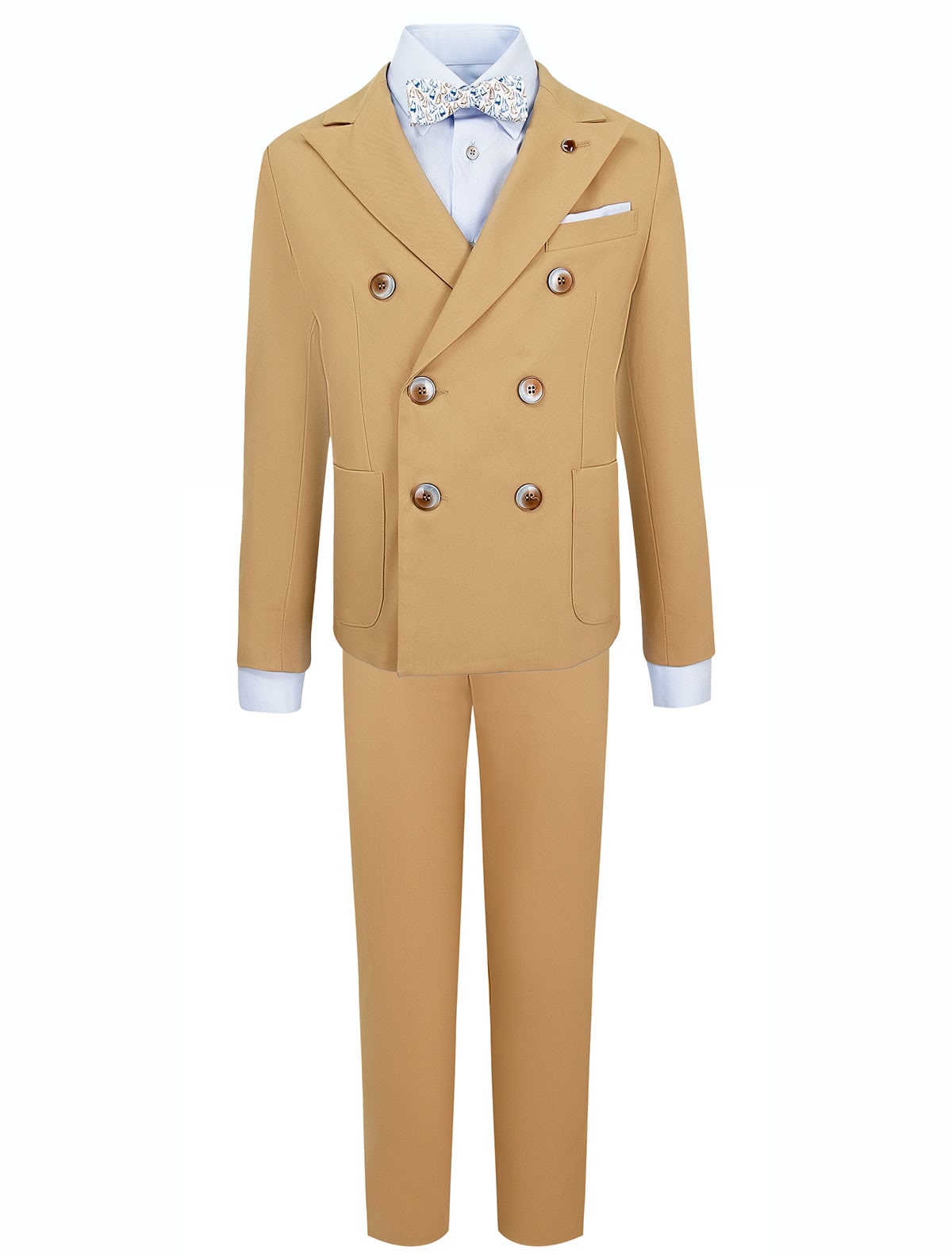 Бежевый костюм с двубортным пиджаком из 4 изд.