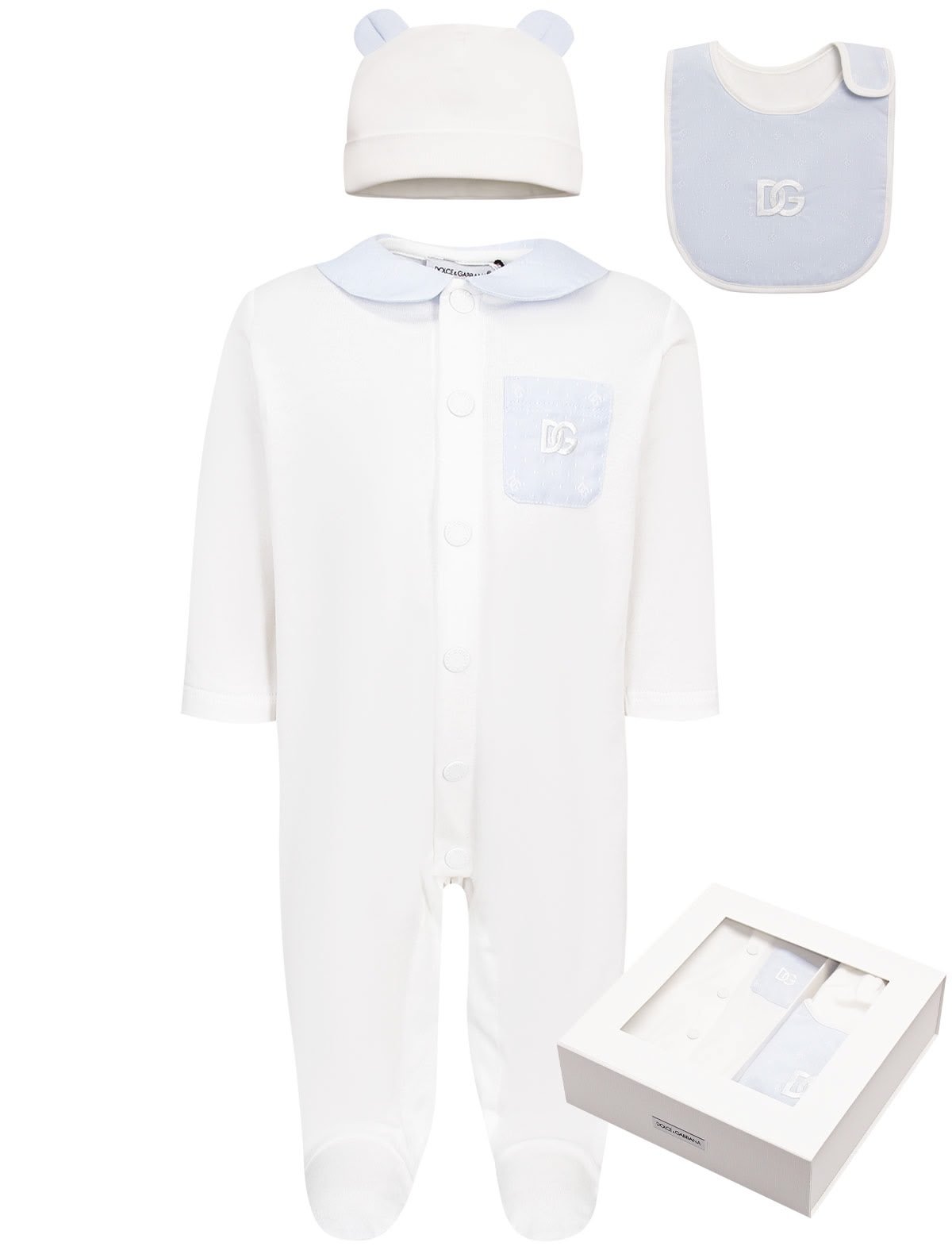 Комплект из комбинезона, слюнявчика и шапочки