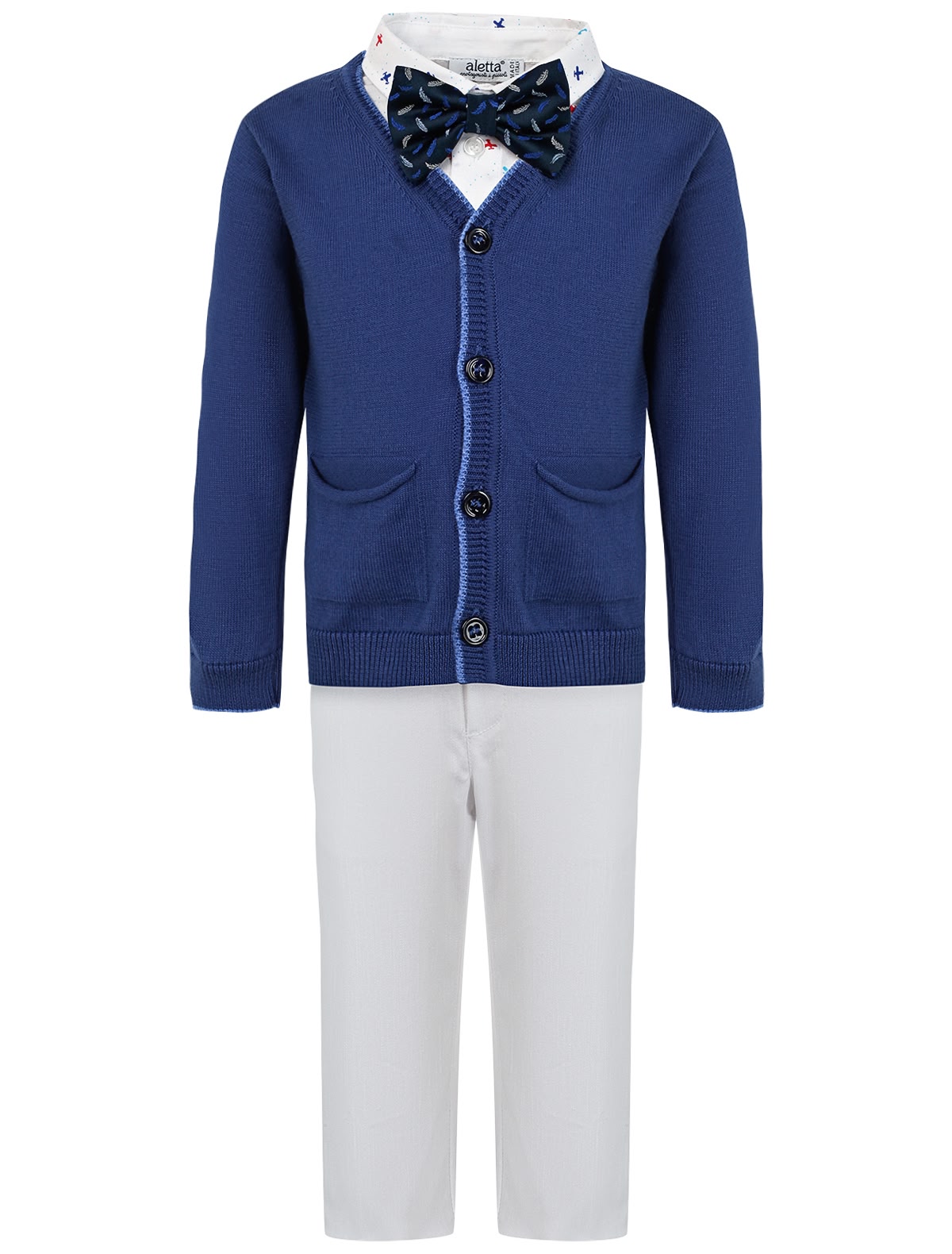 Комплект из кардигана, рубашки, бабочки и брюк