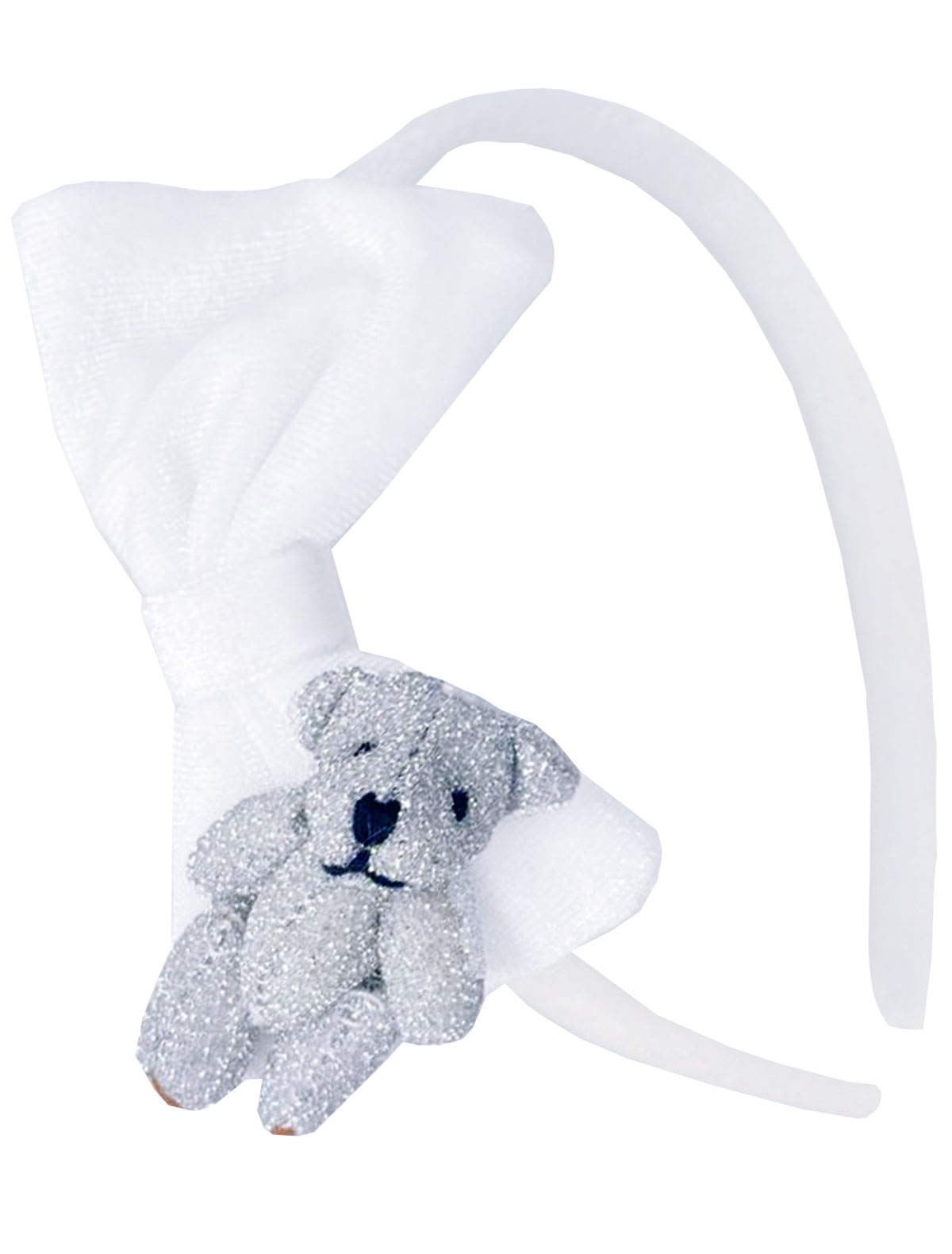 Белый ободок с бантиком и мишкой