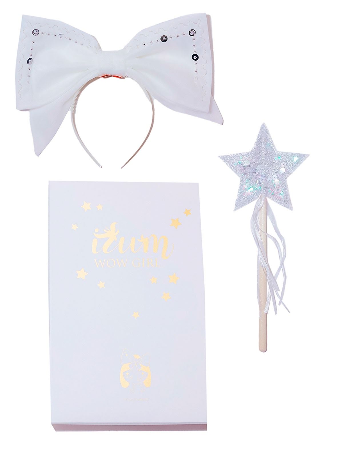 Белый набор из ободка с бантом и волшебной палочки