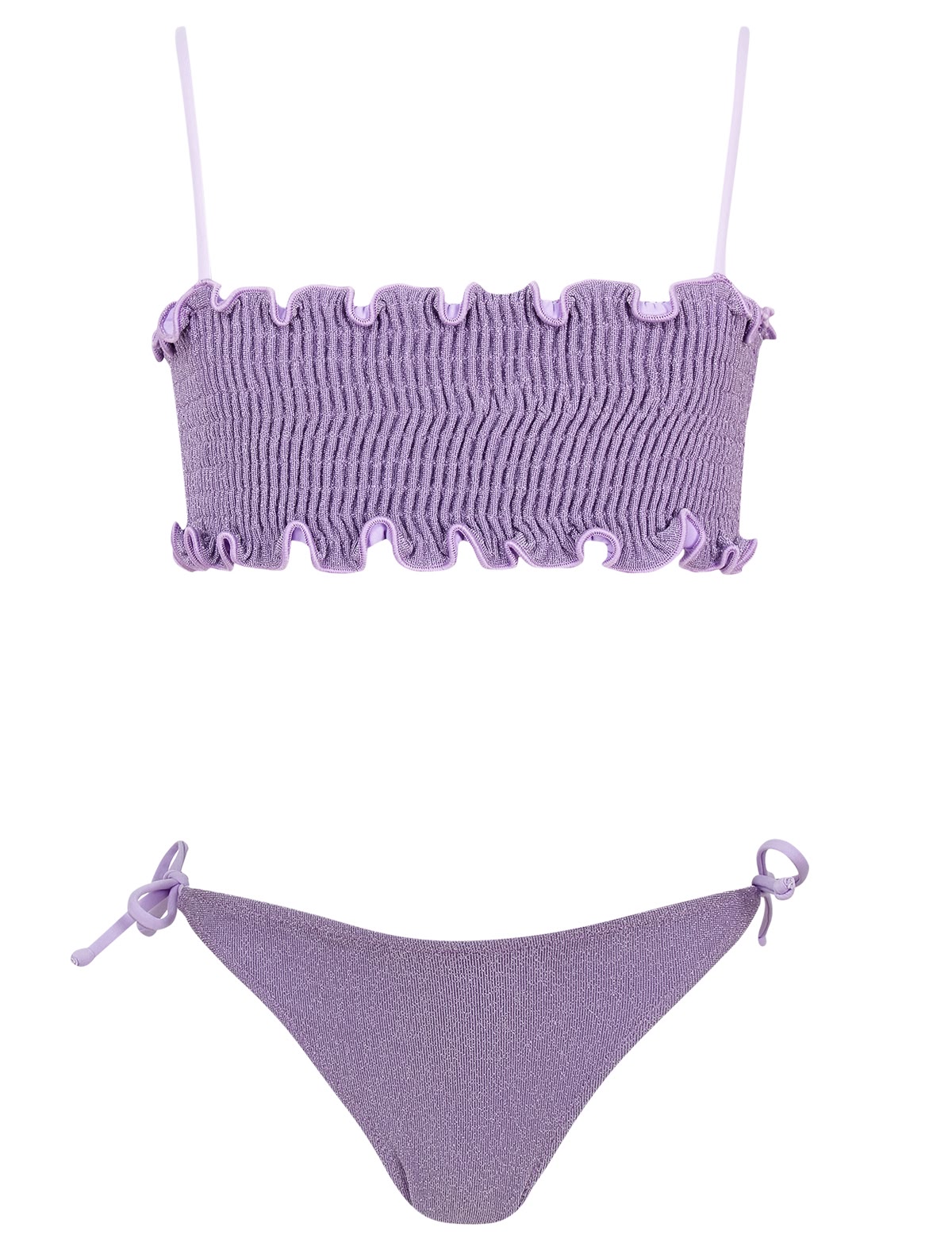 Сиреневый раздельный купальник с люрексом