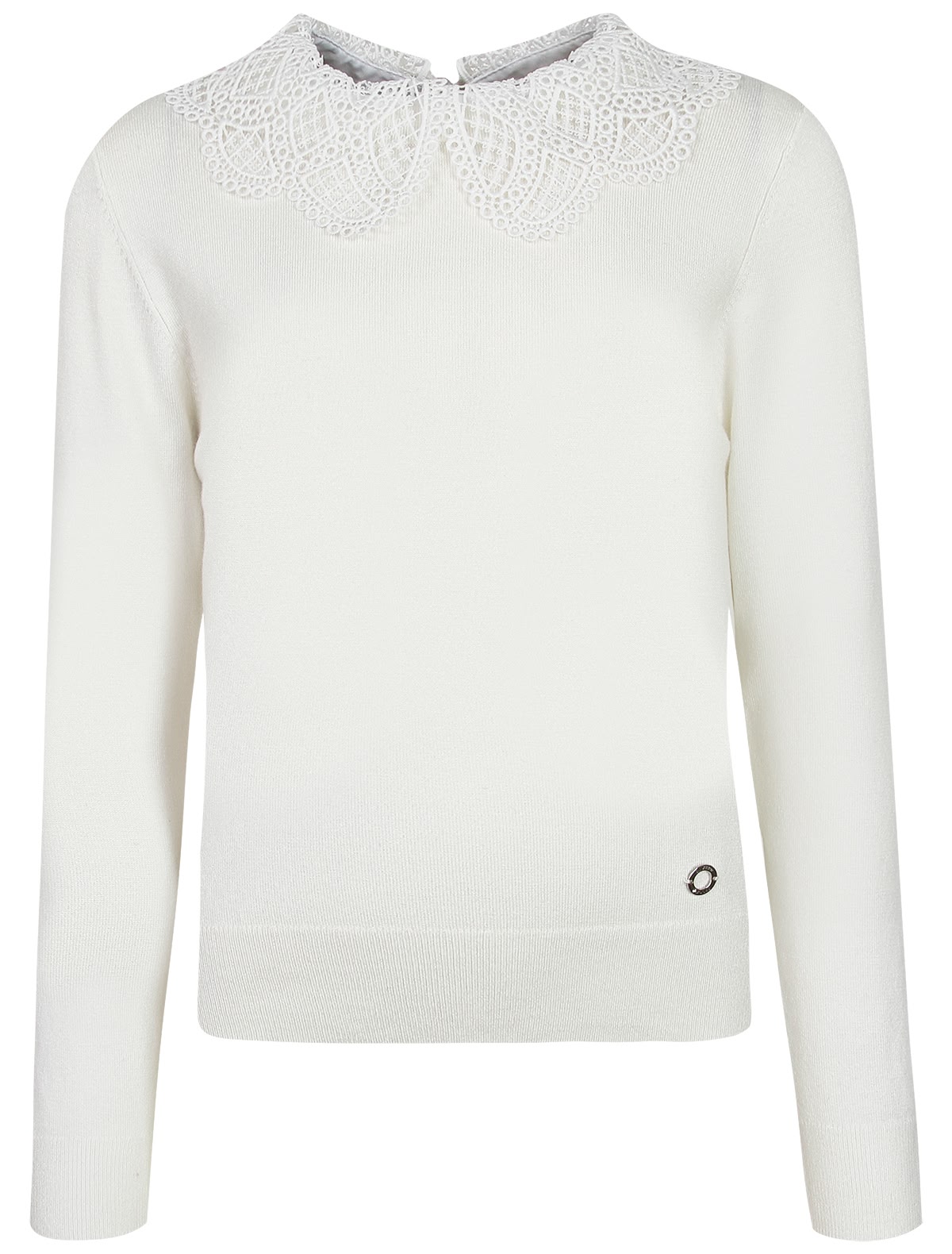 Молочный джемпер с кружевным воротничком
