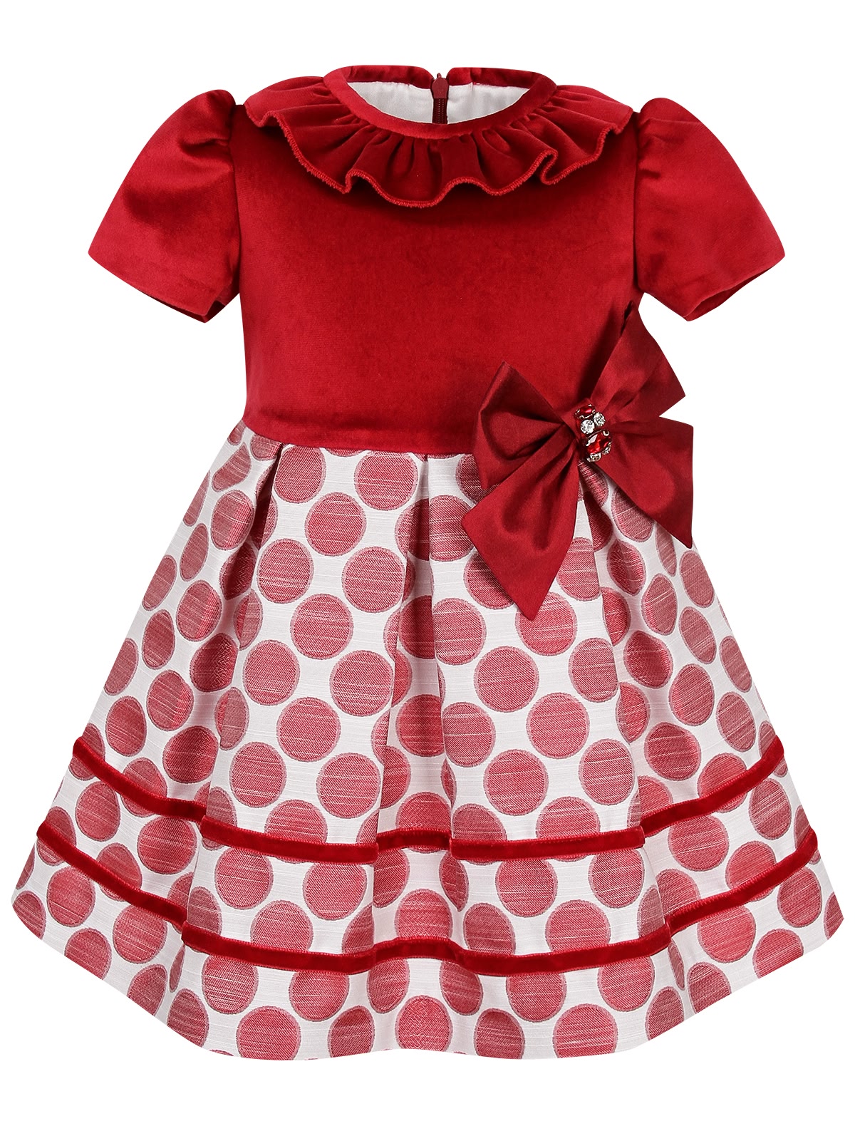 Красное платье с юбкой в горох