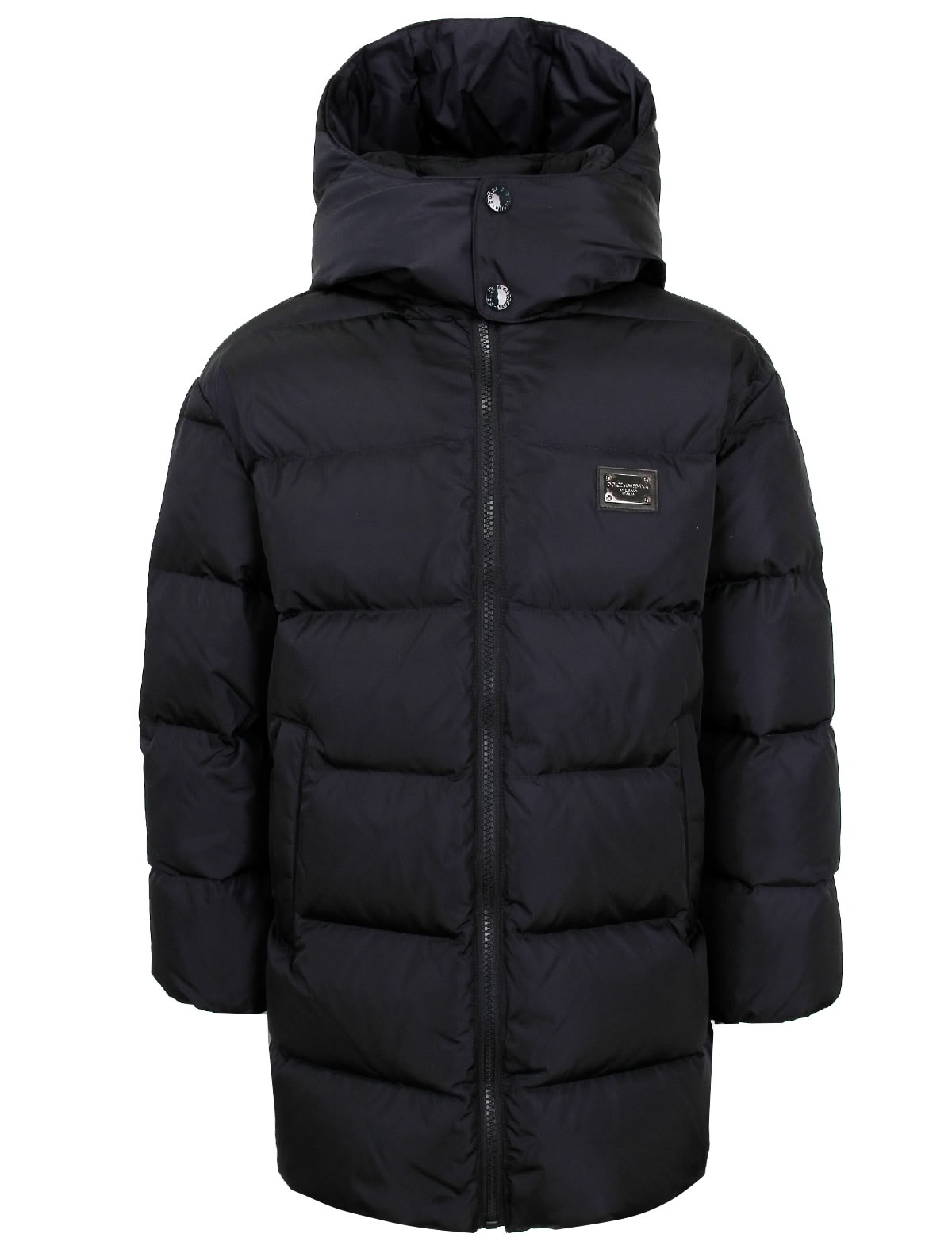 Дутый пуховик с пластиной логотипа