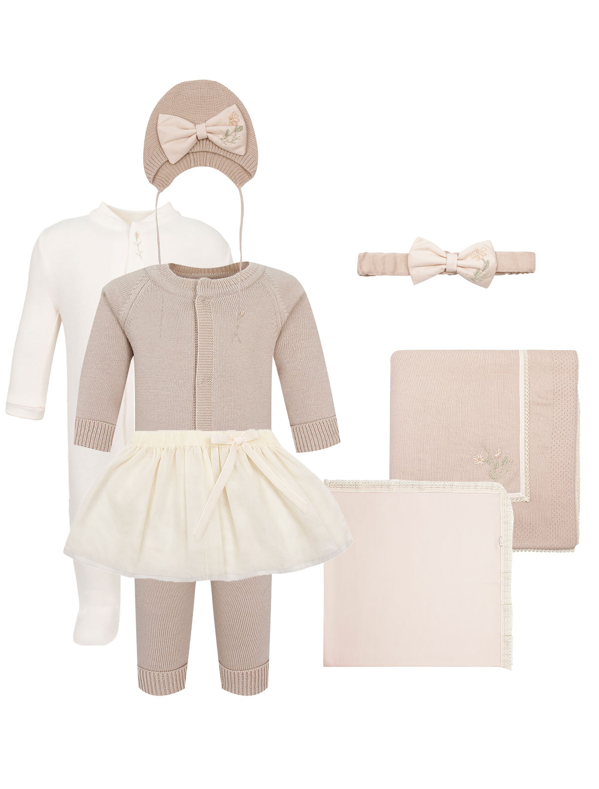 Бежевый комплект на выписку из 7 шт