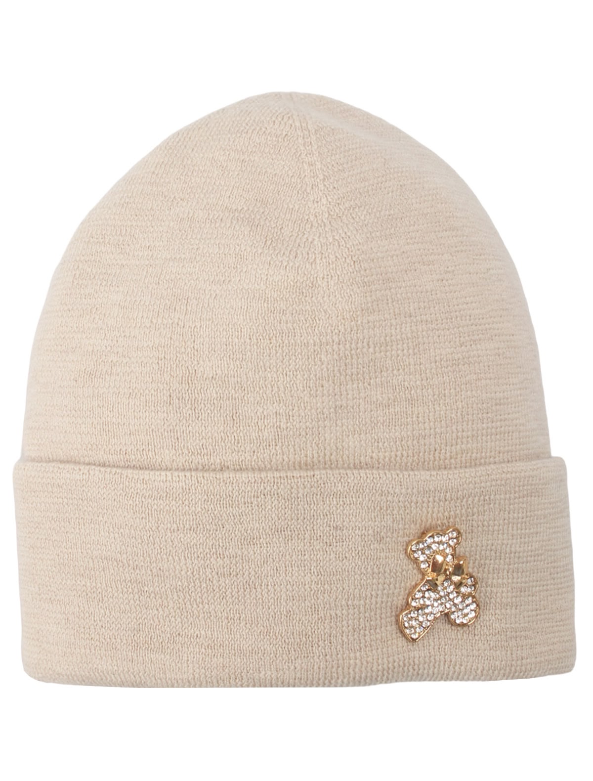 Бежевая шапка из шерсти с брошью