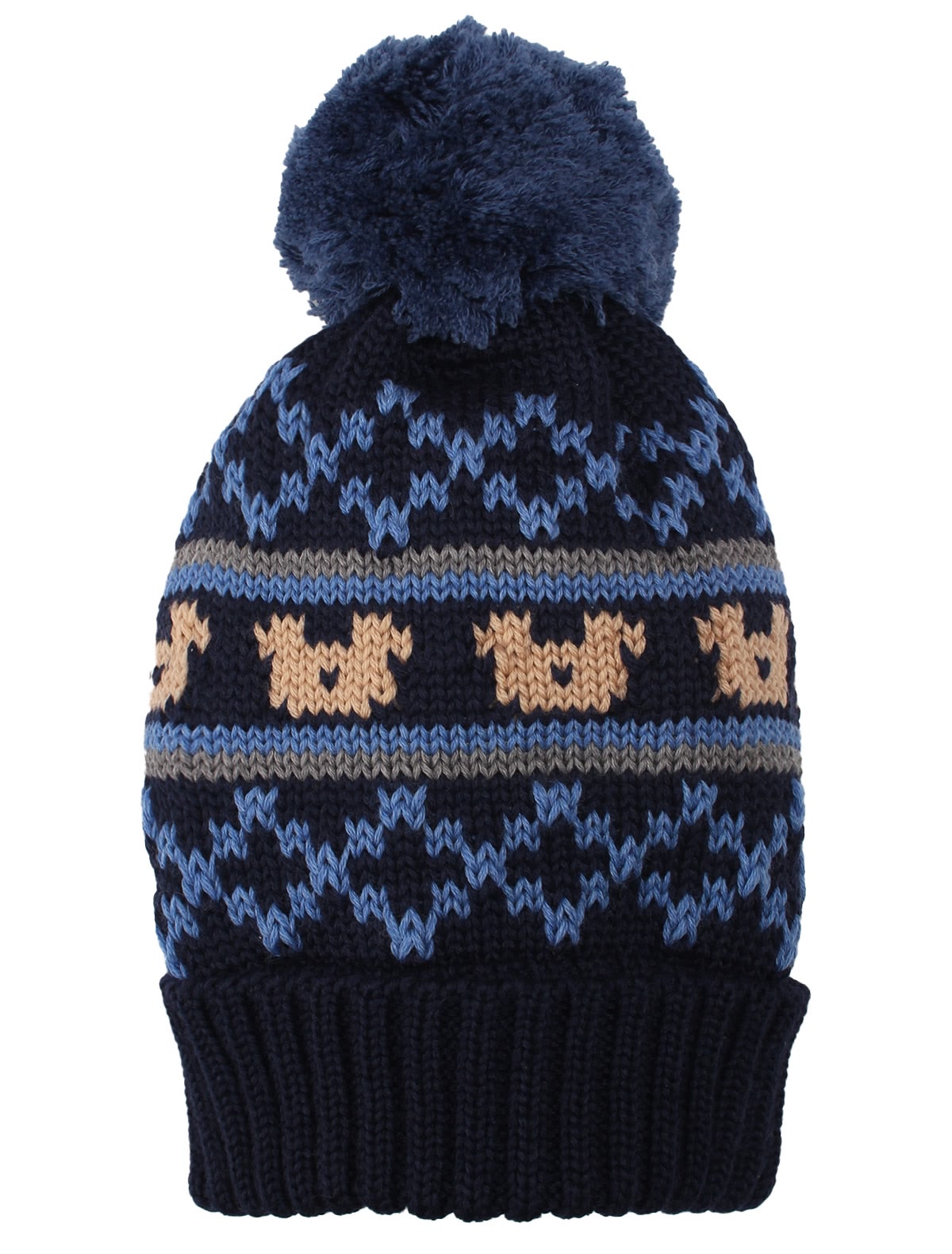 Синяя шерстяная шапка с узором