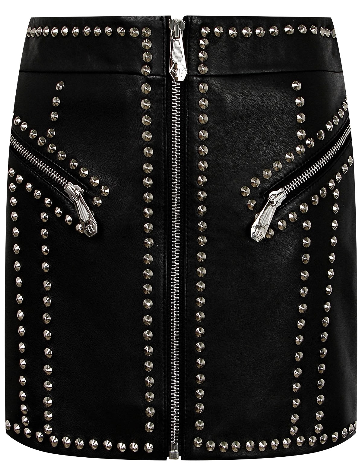 Кожаная мини юбка с заклёпками