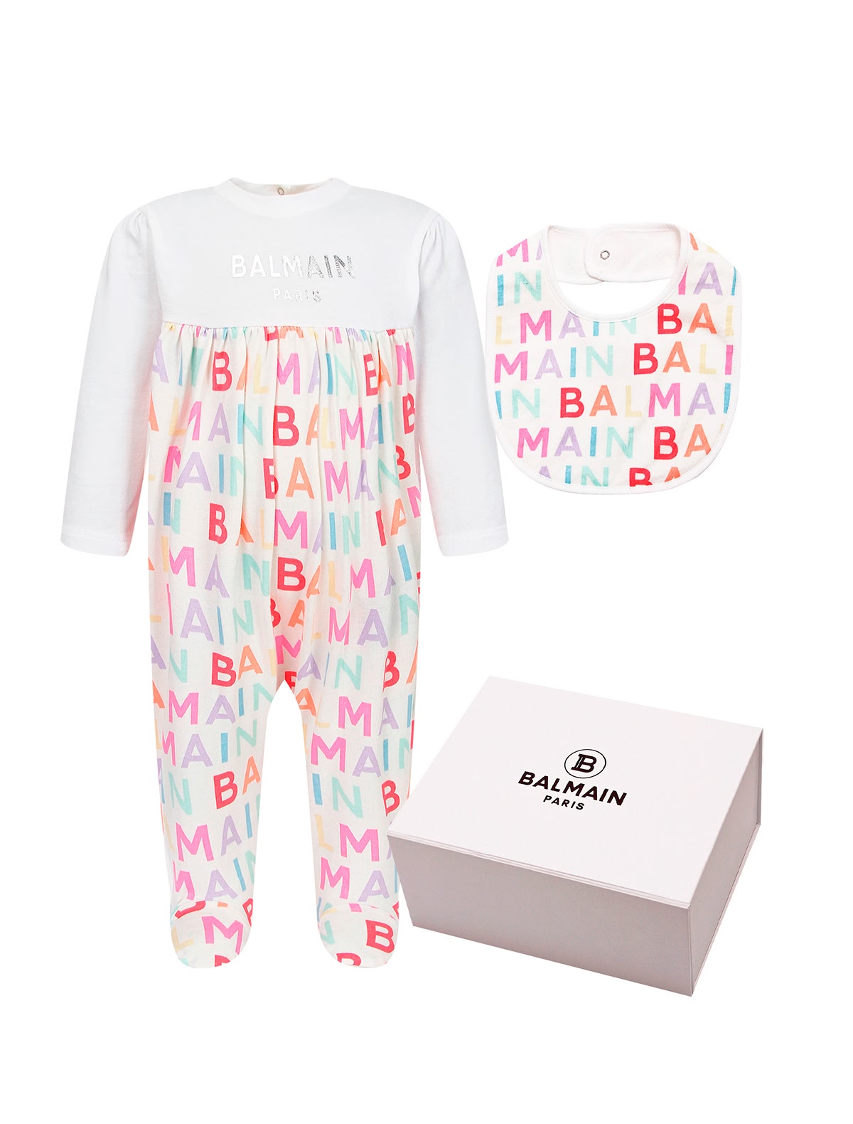 Комплект из комбинезона и слюнявчика с цветным логотипом