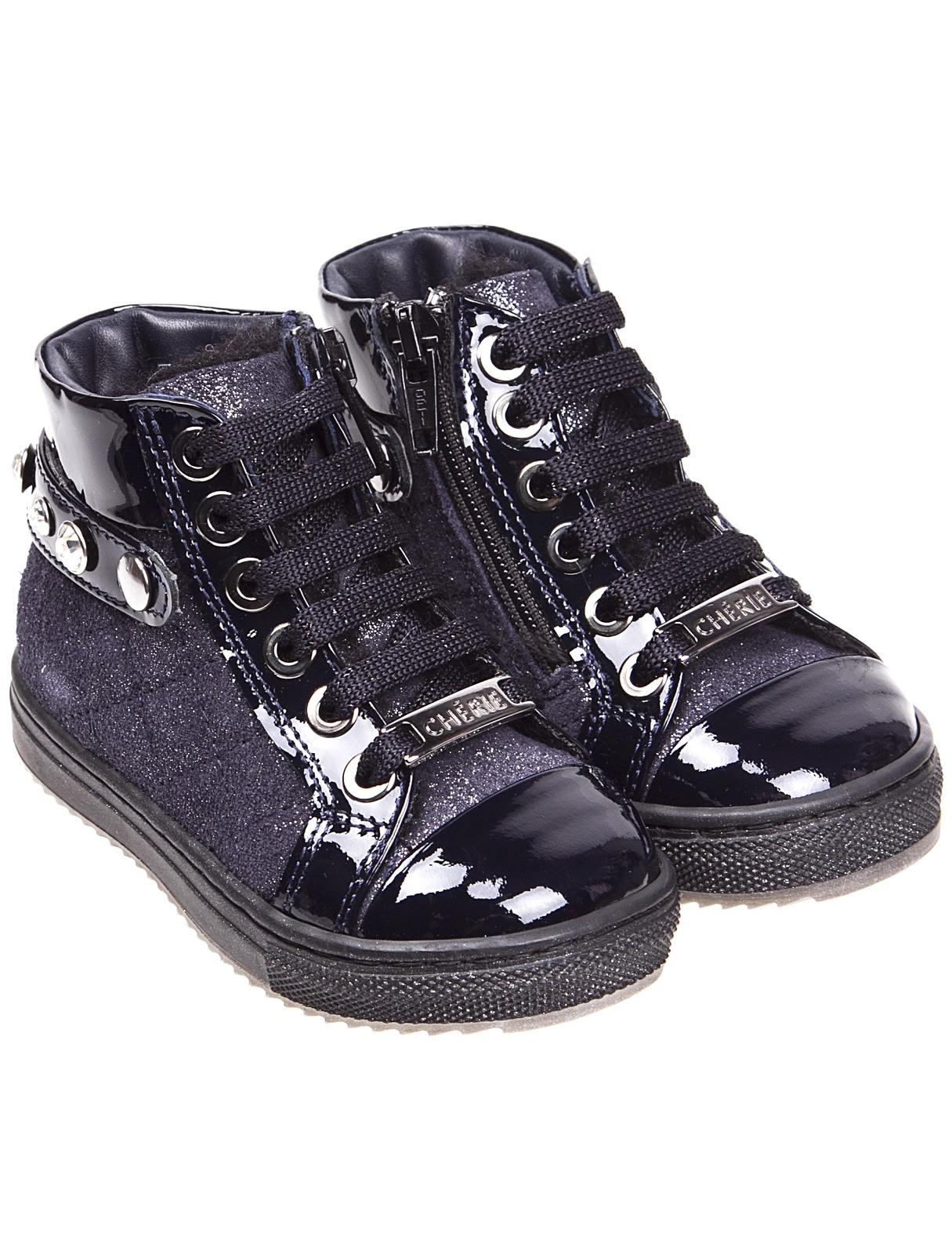 Синие утепленные кеды с блёстками