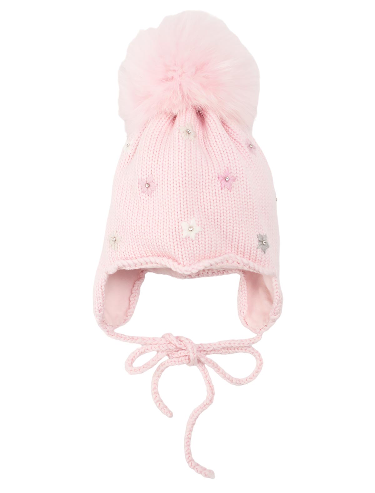 Розовая шапка с завязками