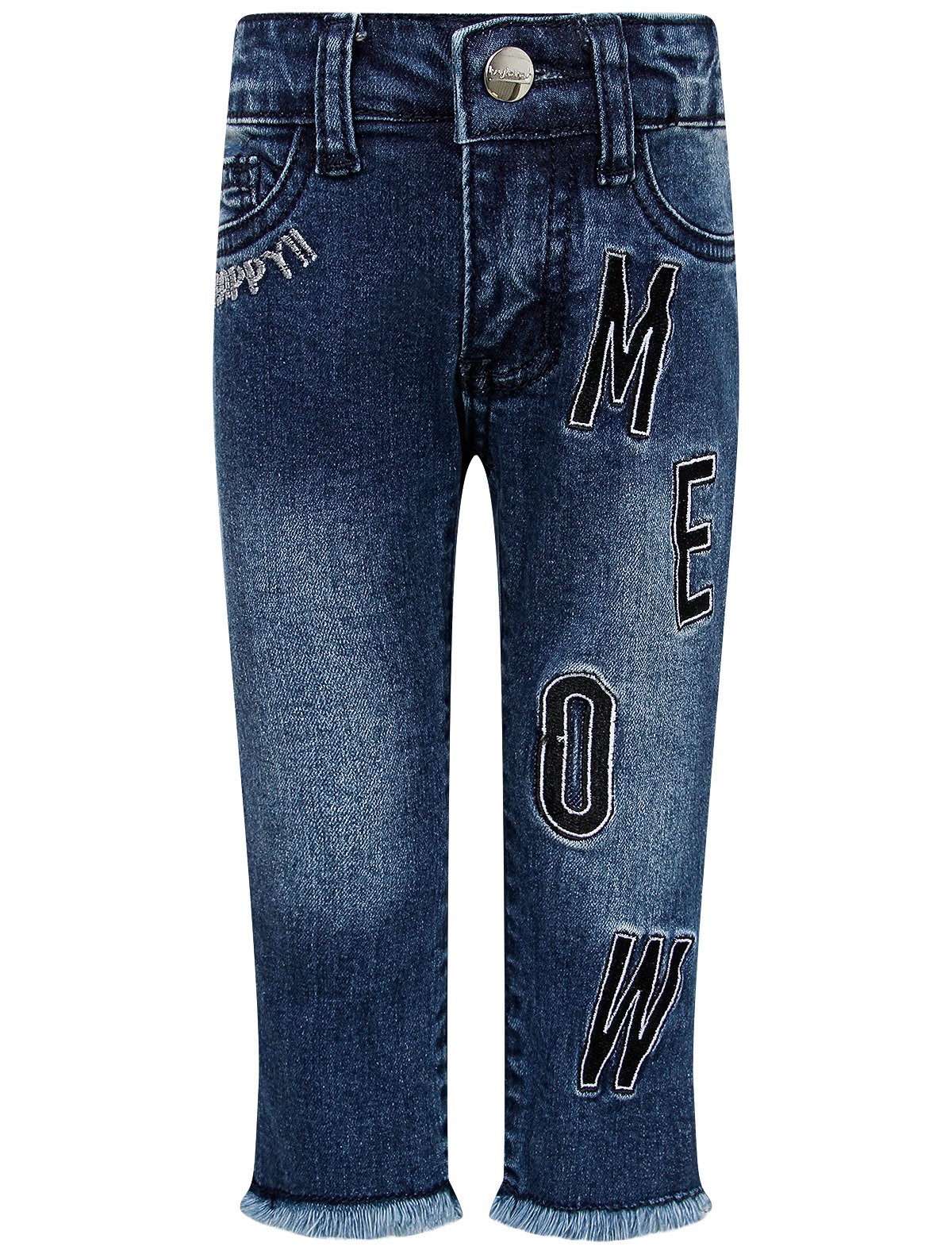 Джинсы с нашивками и бахромой