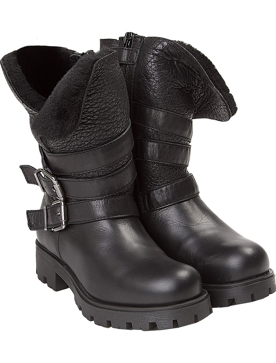 Черные утепленные сапоги с пряжками