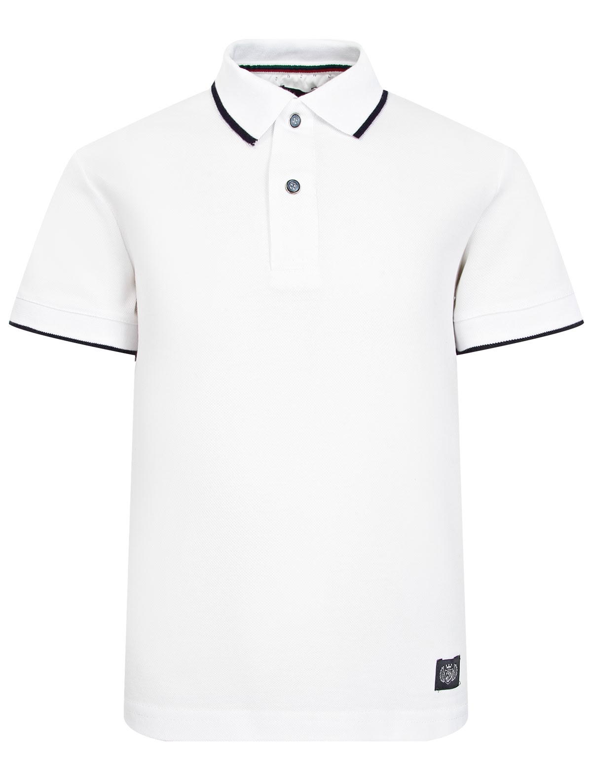 Белое поло с синей окантовкой