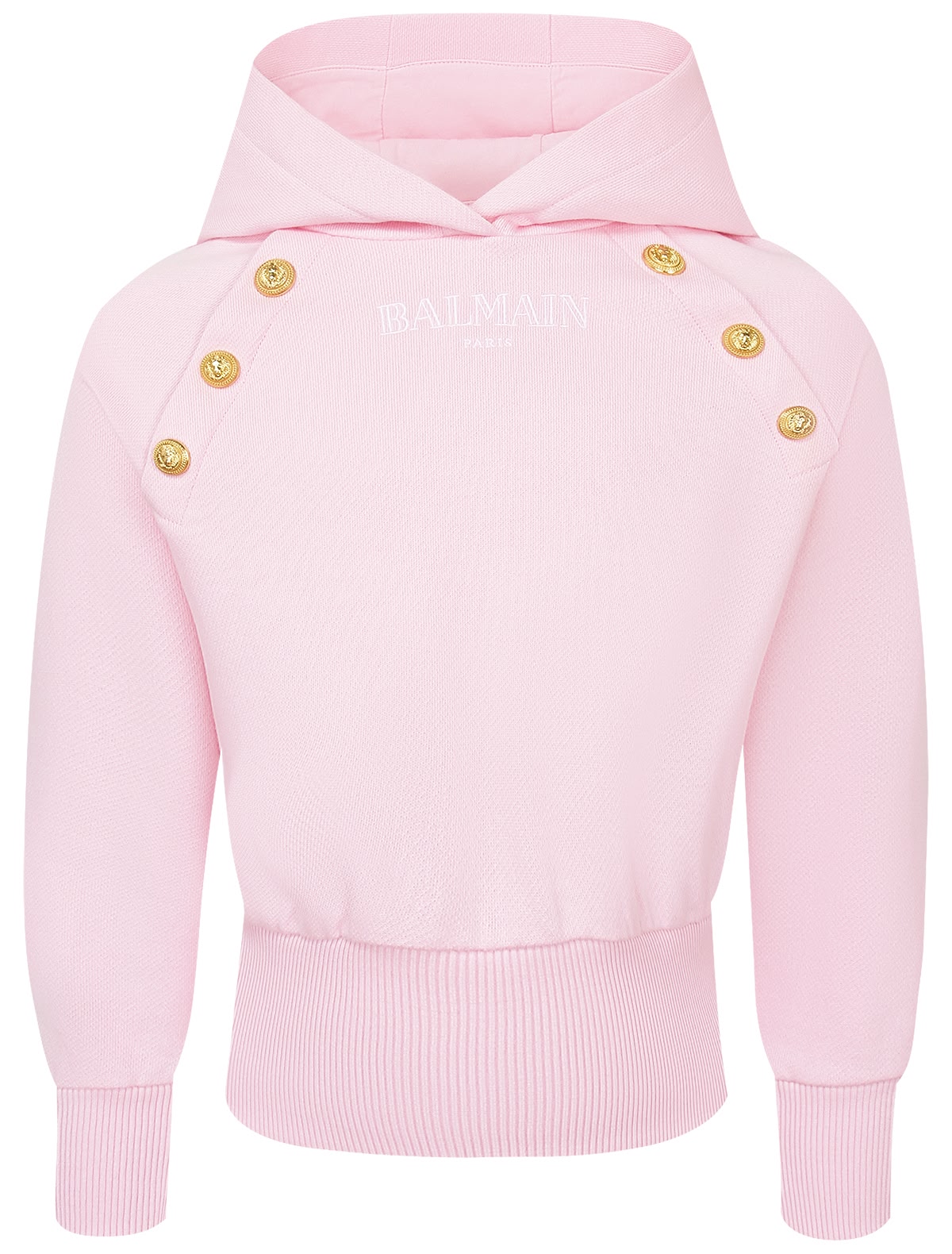 Розовое худи с золотыми пуговицами