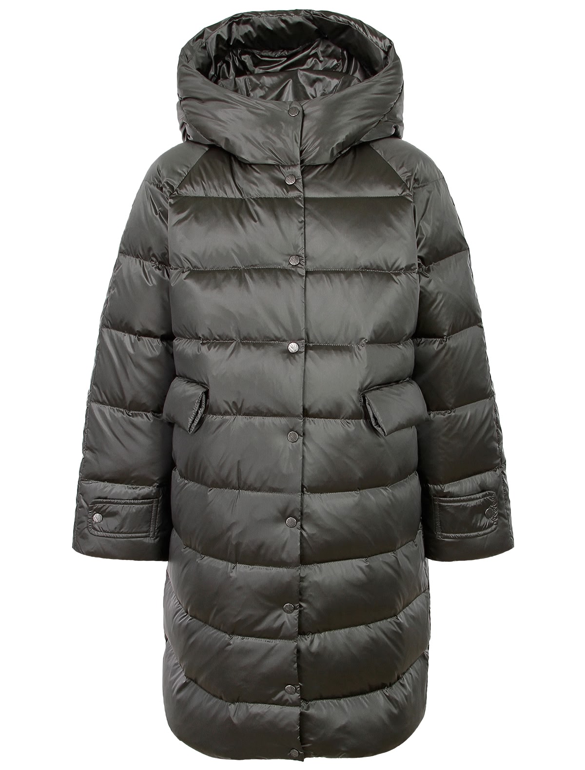 Серое пуховое пальто