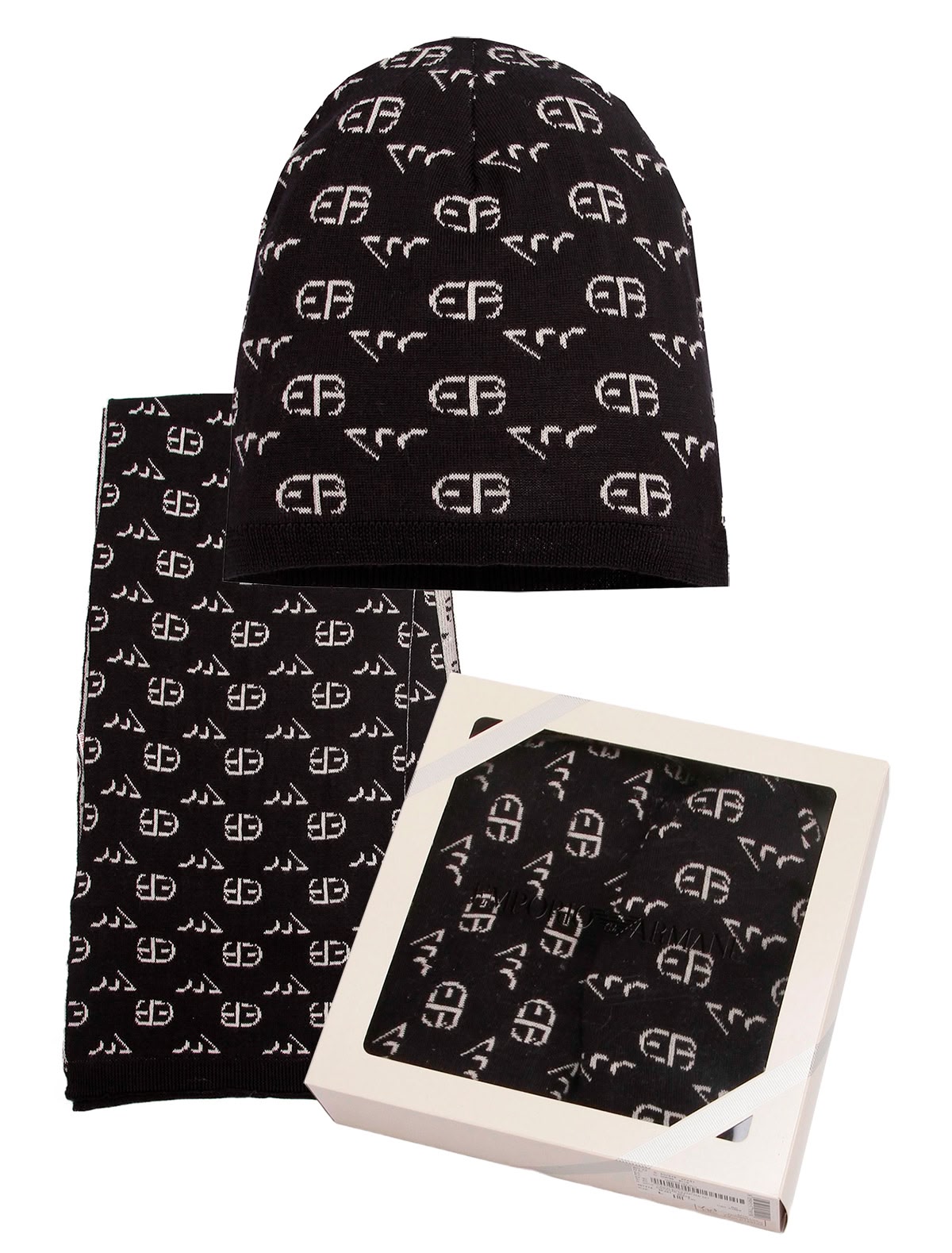 Шапка и шарф со сплошным принтом логотипа