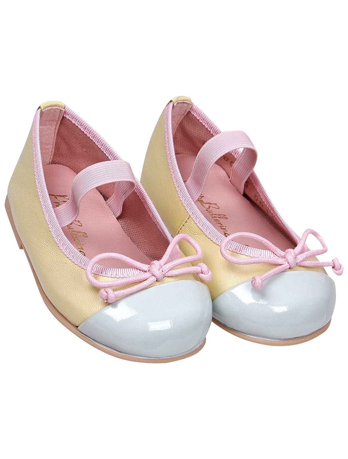 Желтые лакированные балетки с голубыми мысами