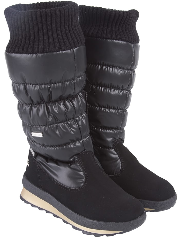 Высокие дутые сапоги с текстильными элементами