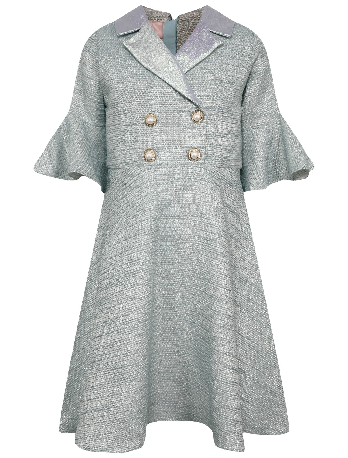 Двубортное платье с раклешёнными рукавами