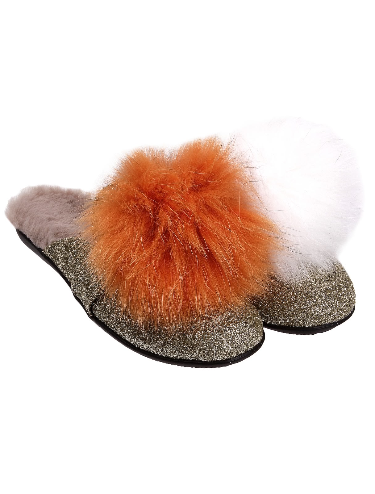 Мюли с помпонами из натурального меха