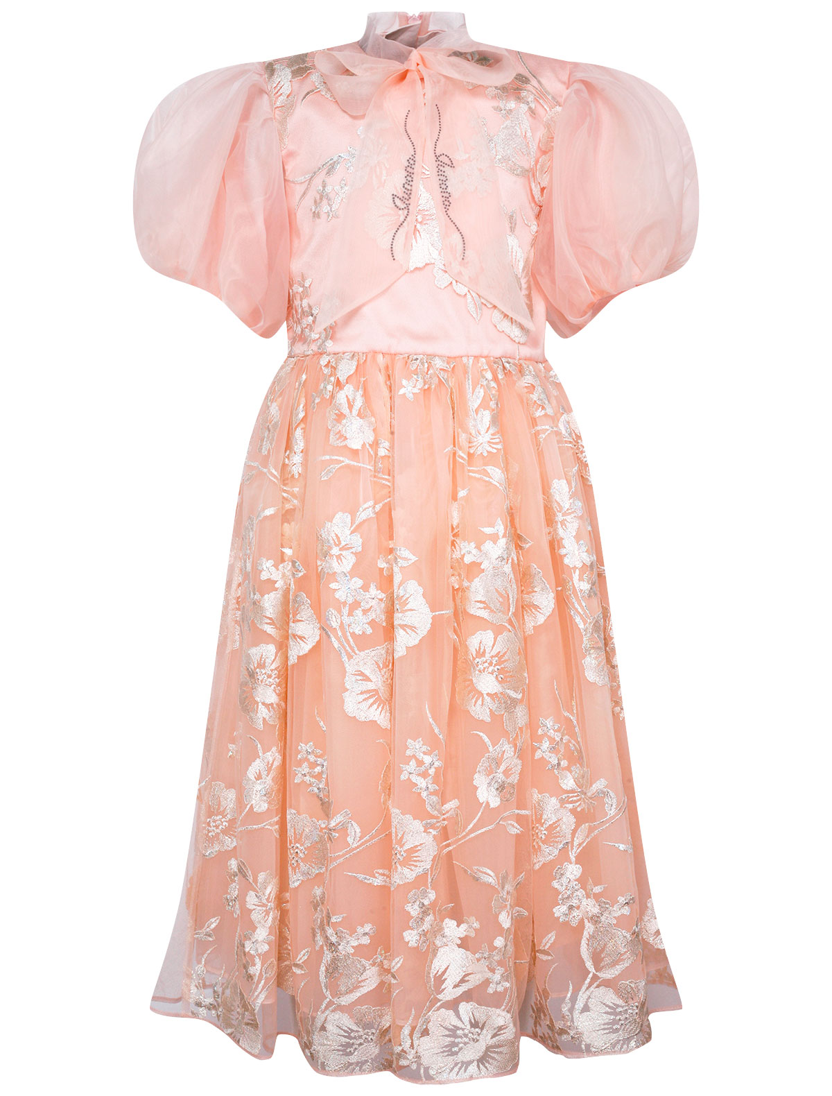 Персиковое платье с золотистой вышивкой