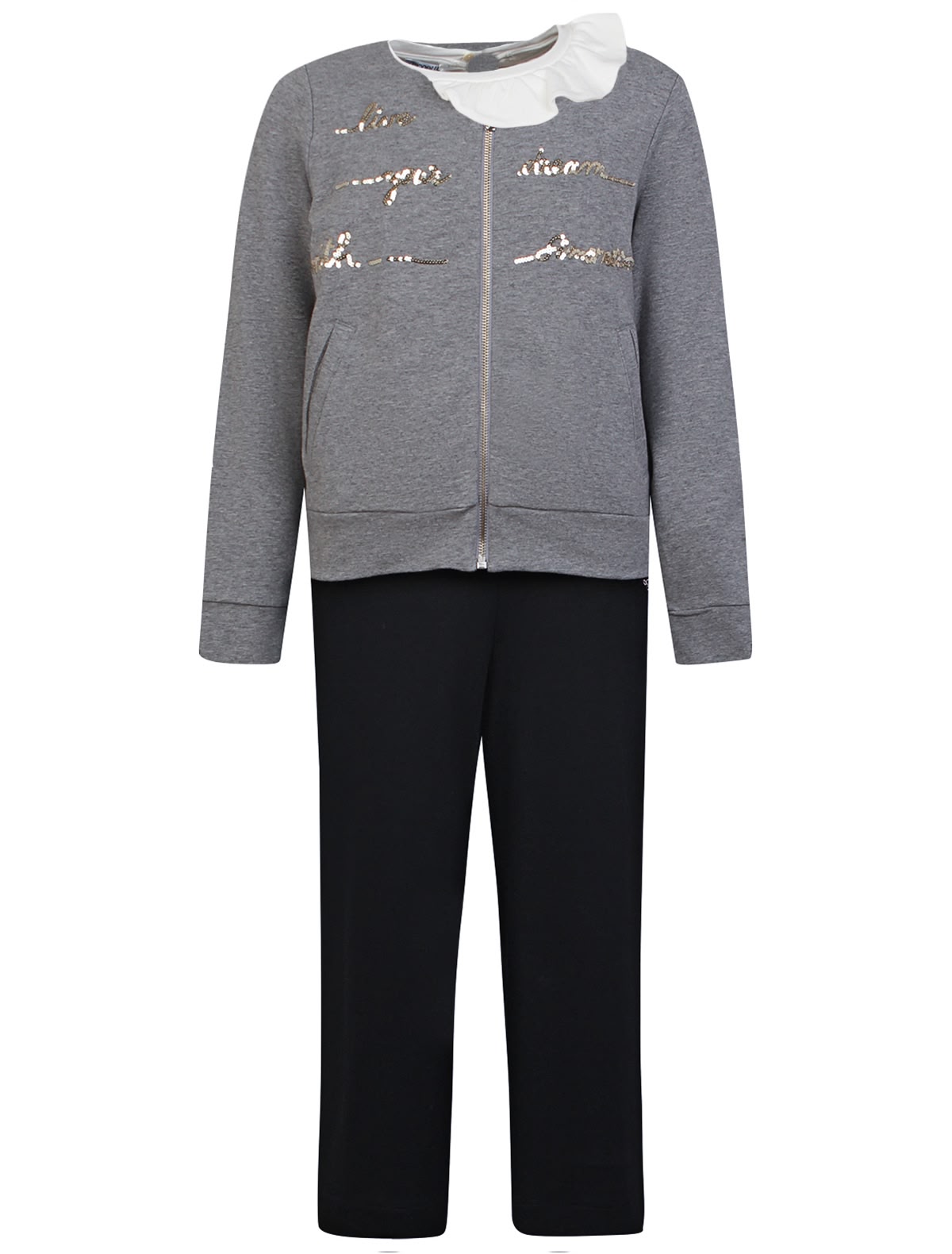Комплект из толстовки, лонгслива с оборкой и брюк