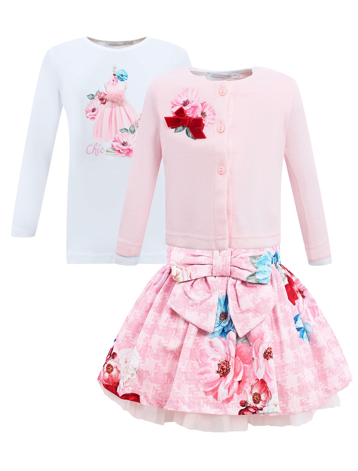 Комплект из кардигана, лонгслива и юбки