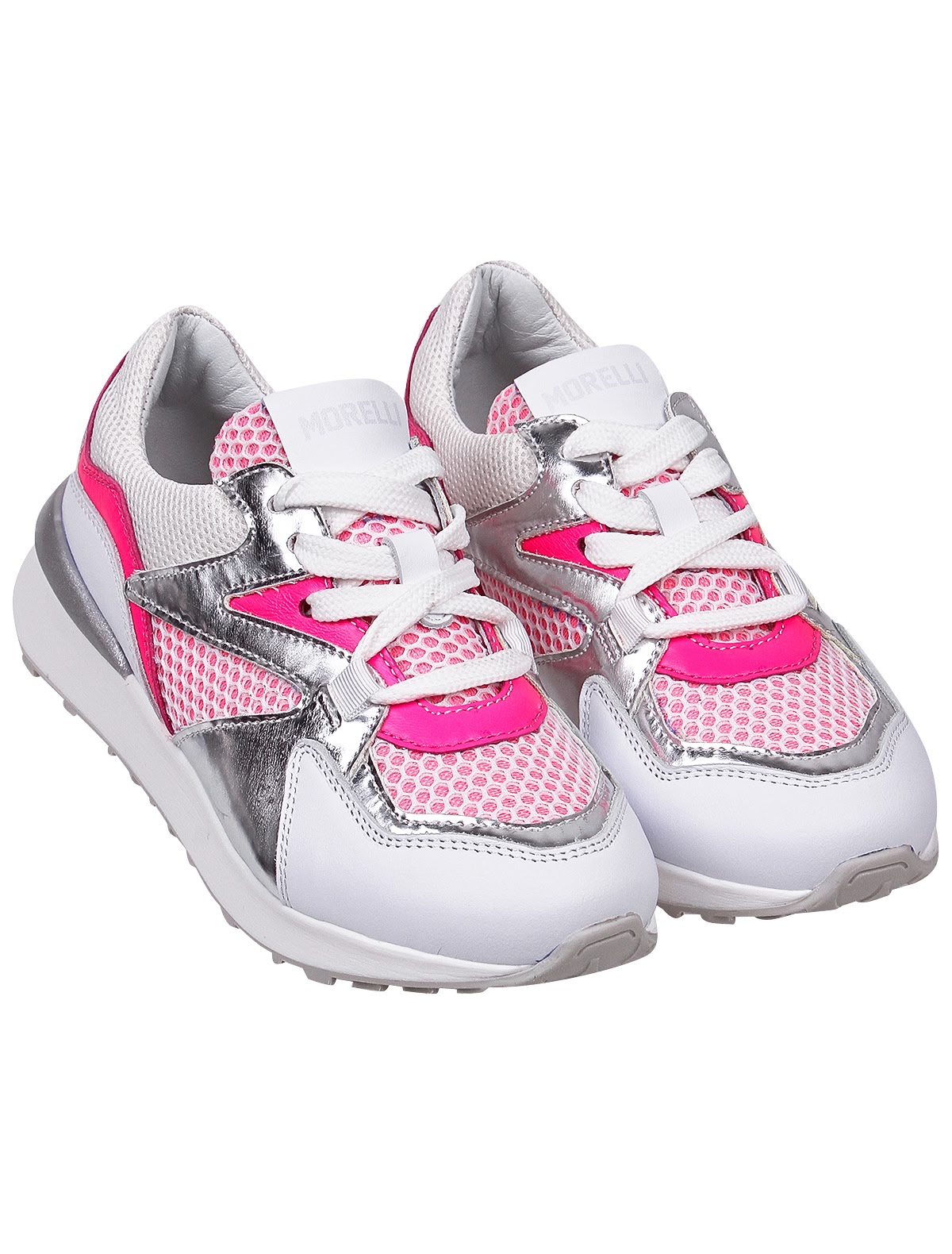 Кроссовки из натуральной кожи с розовыми текстильными вставками