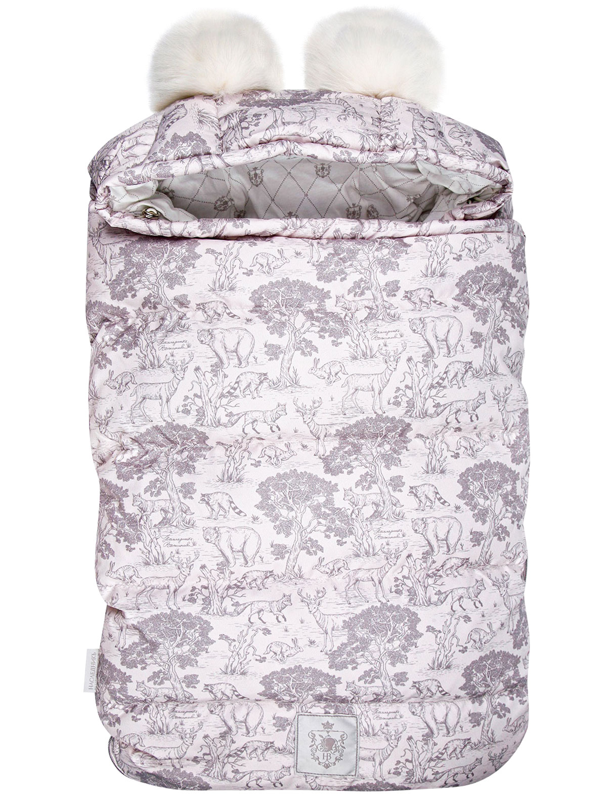 Пуховый Конверт с меховыми помпонами