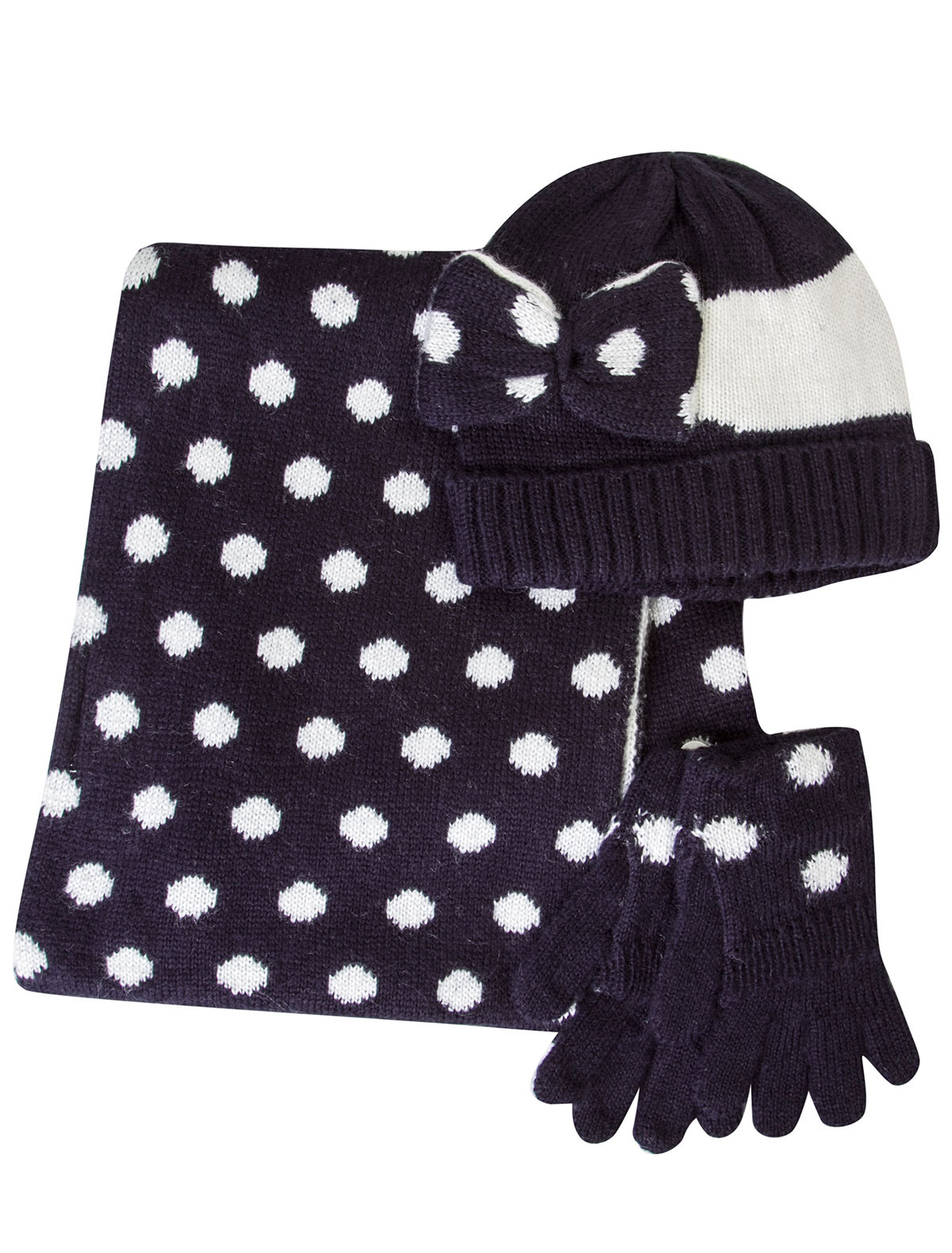 Комплект из шапки, шарфа и перчаток в горошек