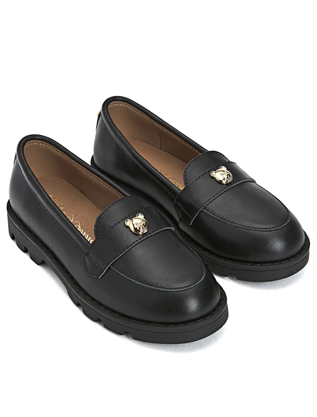 Черные лоферы с пряжкой-медвежонком