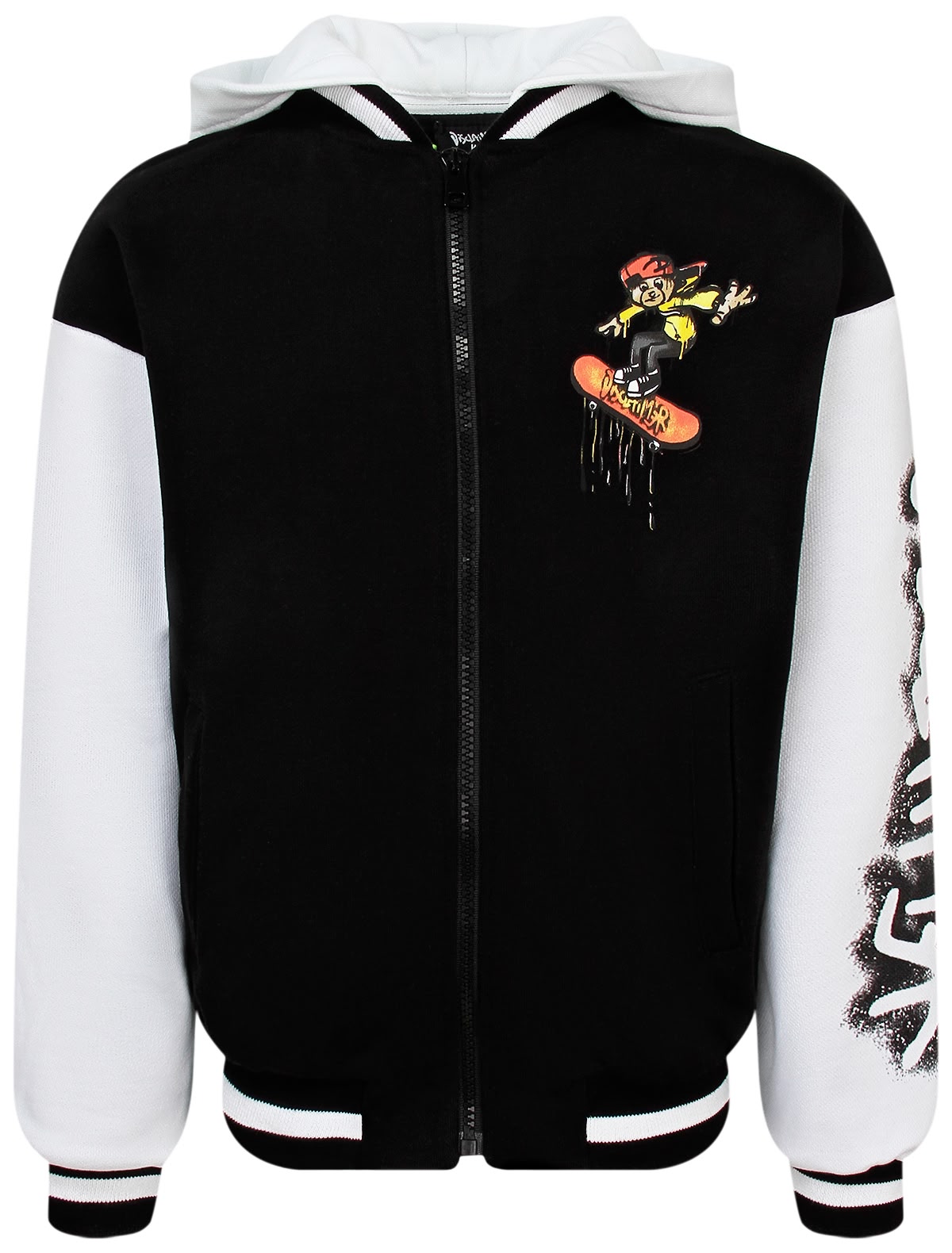 Толстовка с контрастными рукавами и капюшоном