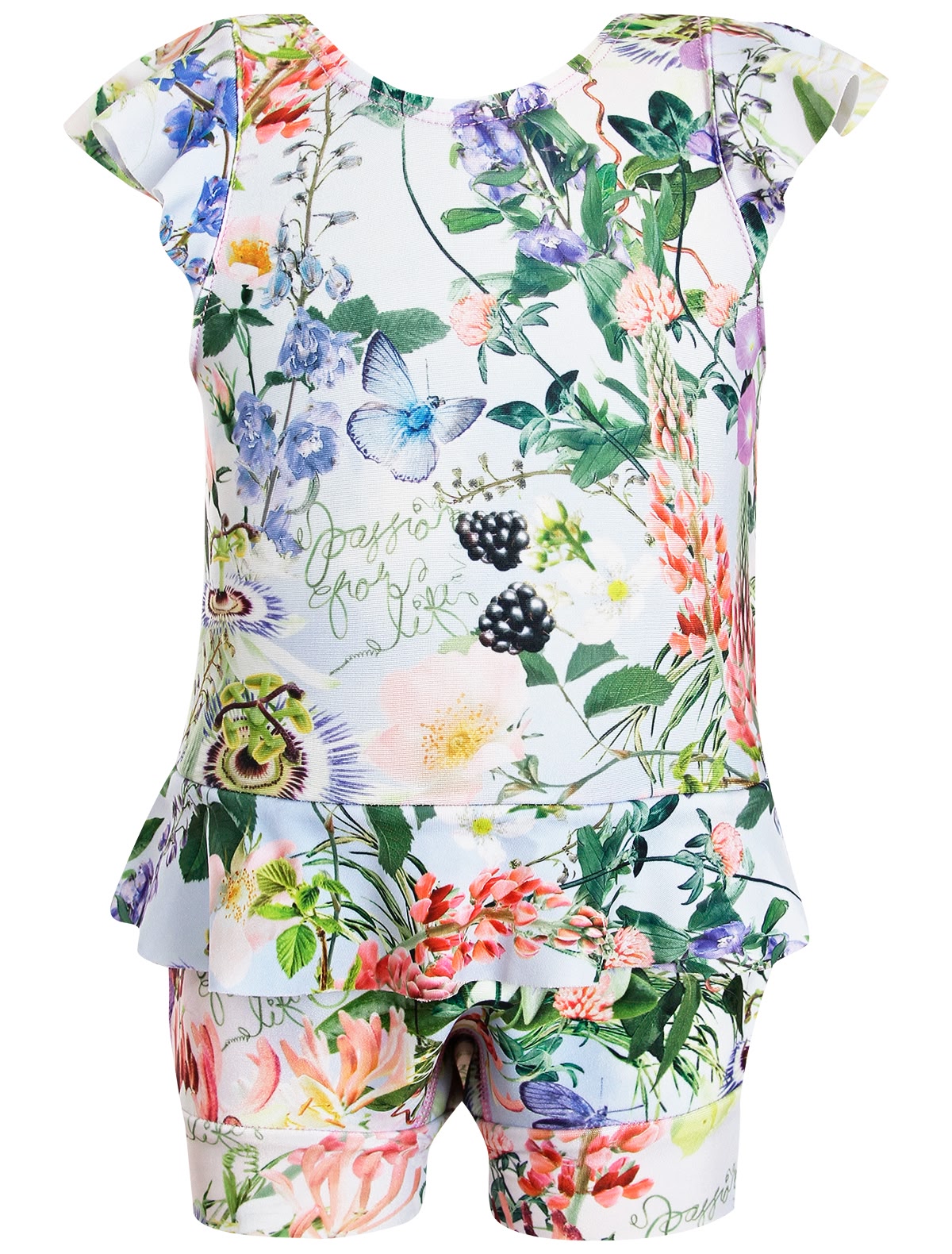 Слитный купальник с принтом и оборкой