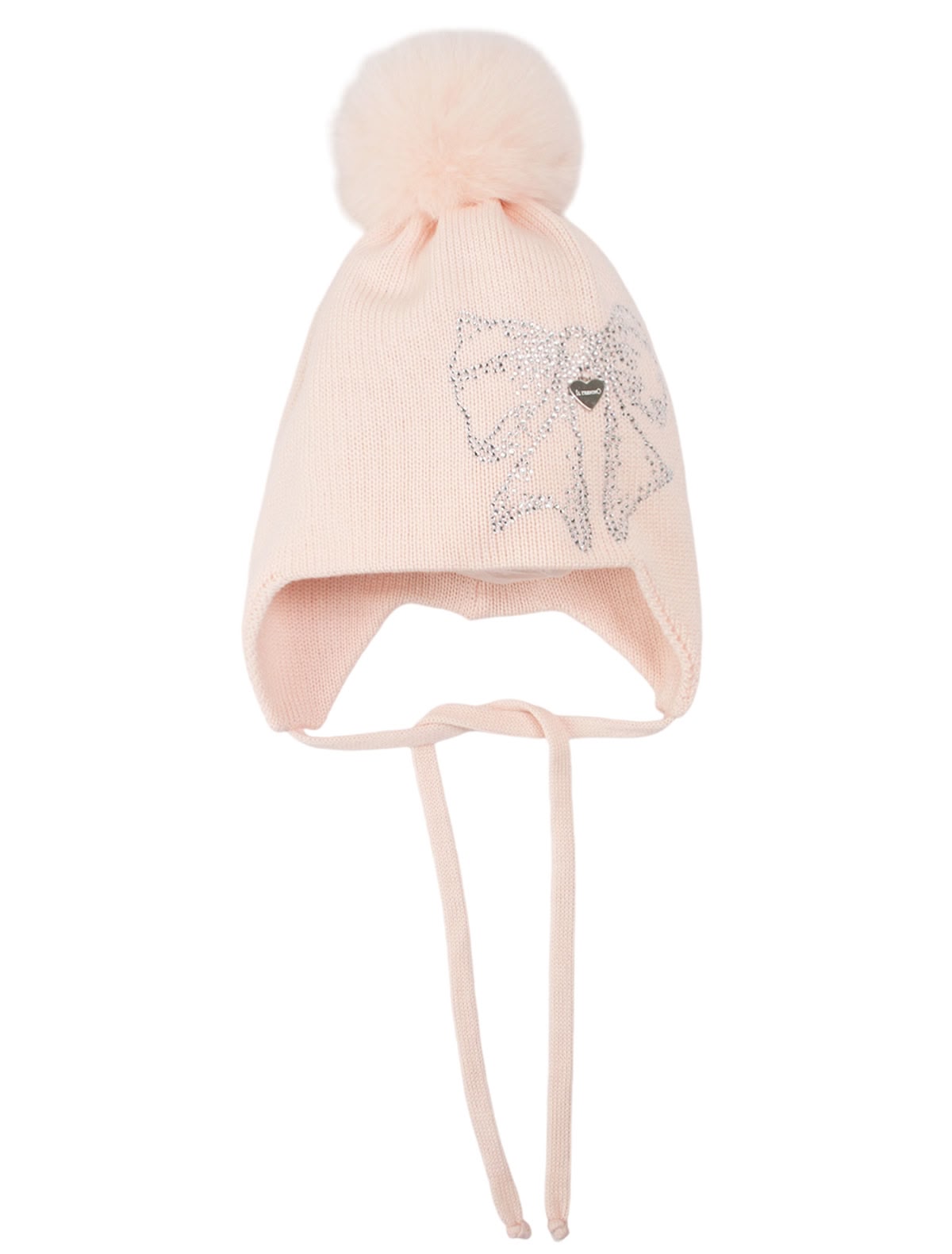 Шапка на завязках с декором из страз