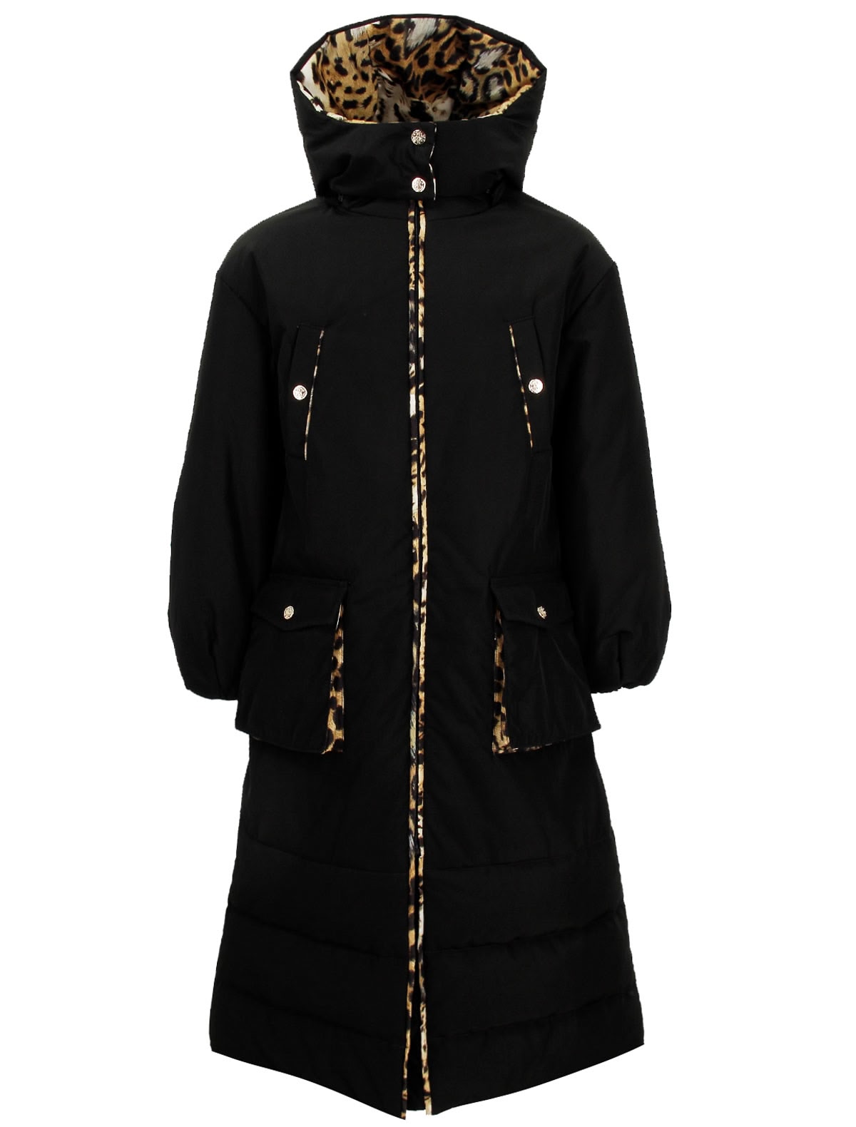 Чёрное пальто с леопардовыми вставками