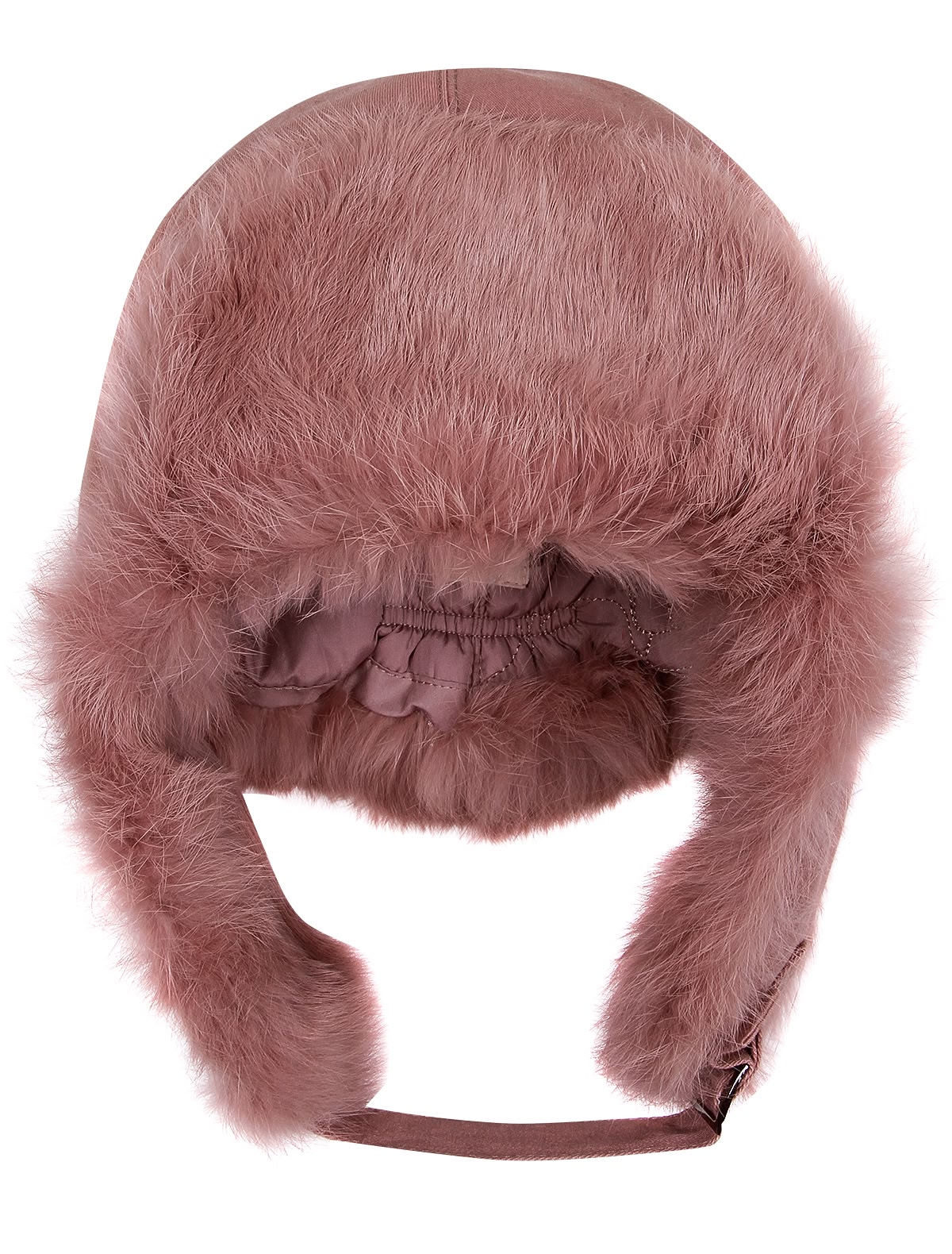 Розовая шапка с отделкой из натурального меха