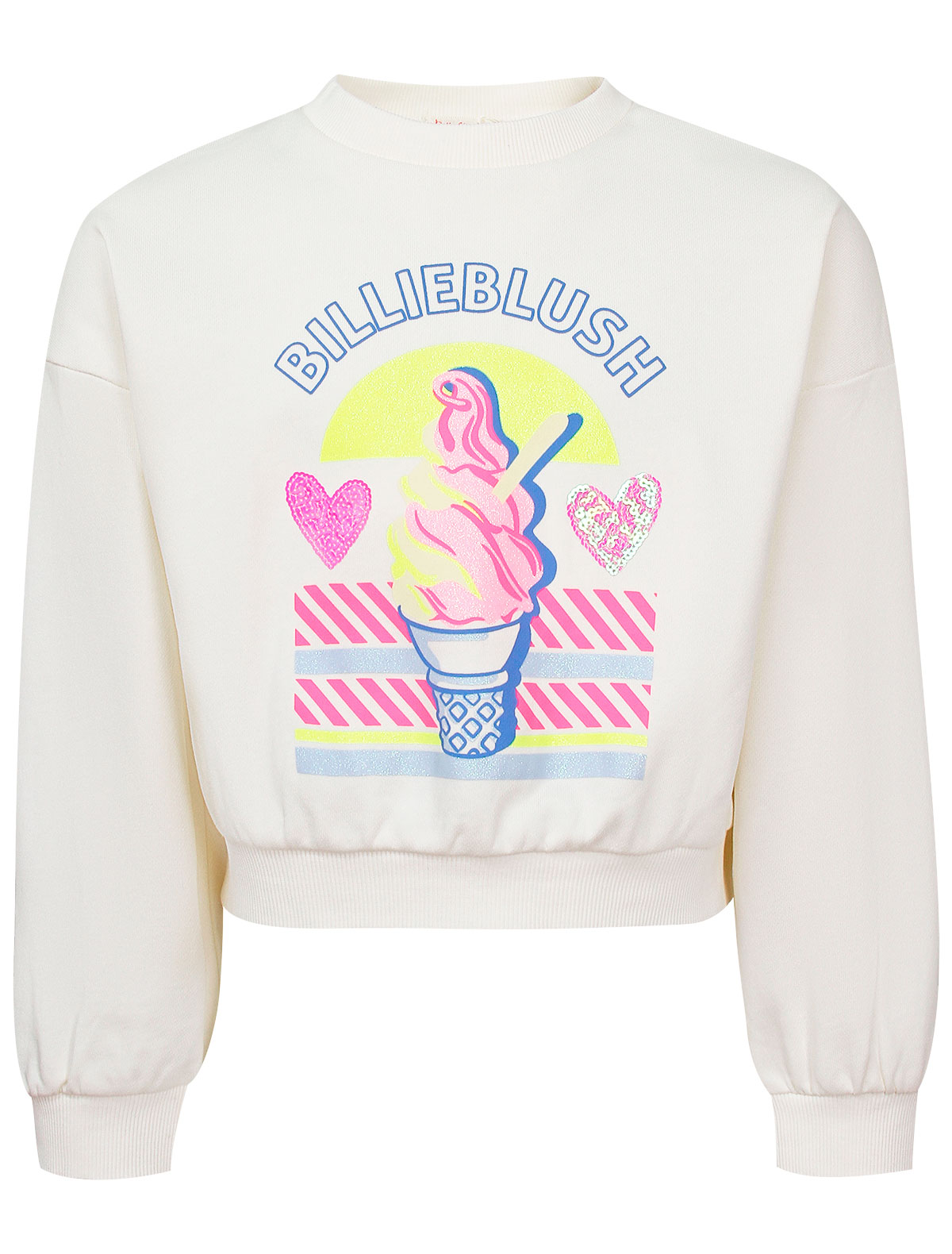 Молочный свитшот с принтом и пайетками