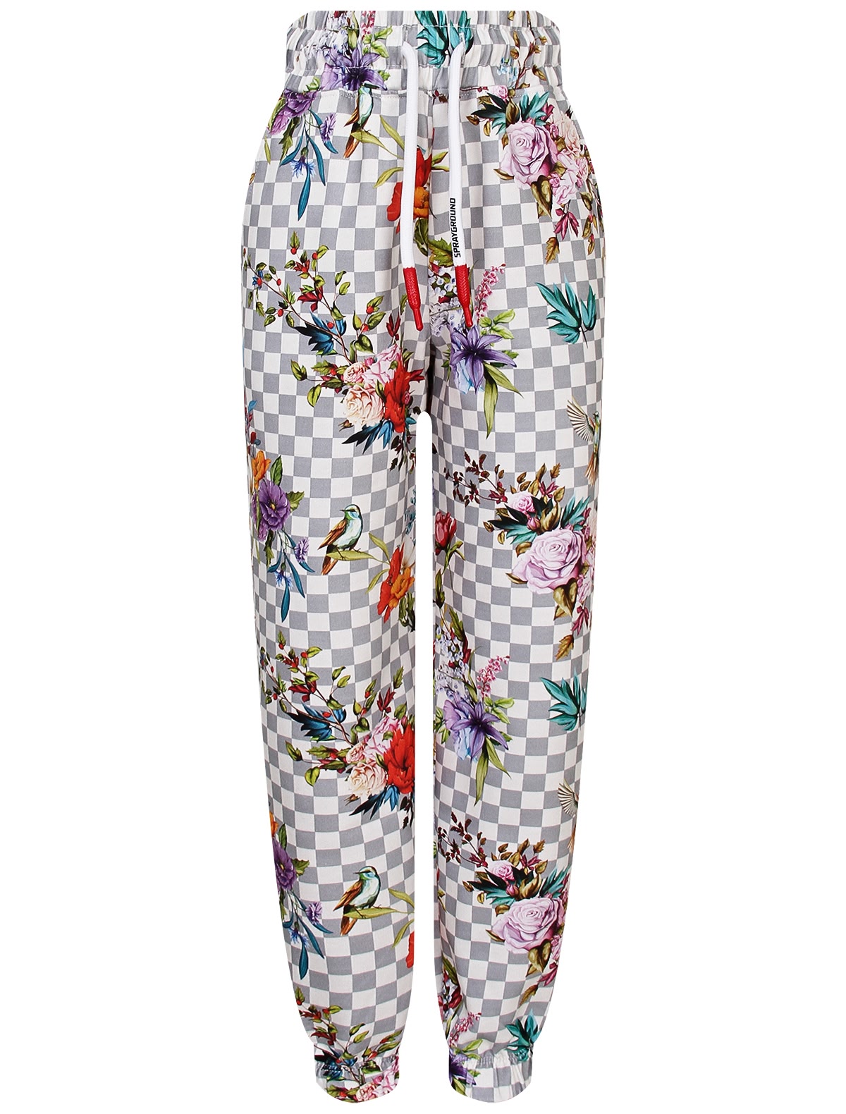 Клетчатые спортивные брюки с цветочным принтом