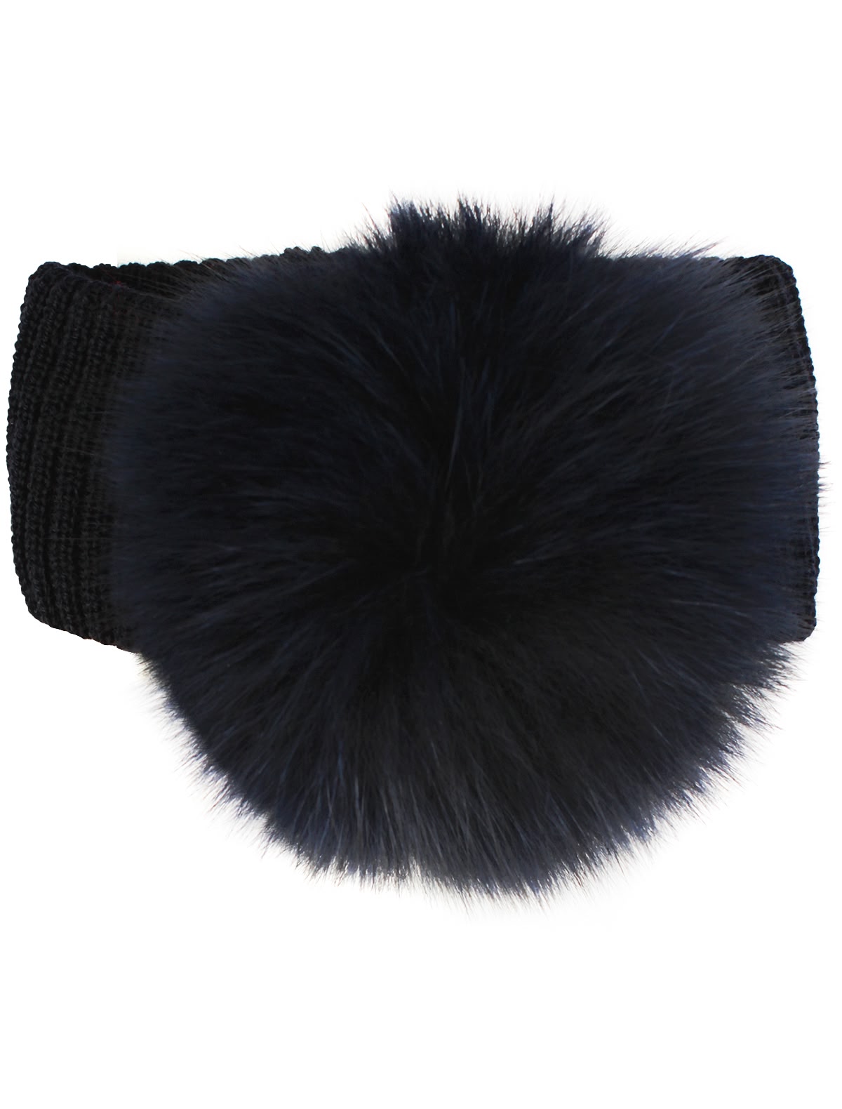 Синяя повязка с помпоном из натурального меха